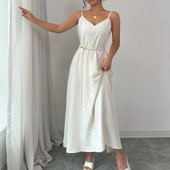 Apricot Casual Women's Adjustable Strap Loose White Long Cami Dress - Picture 3 of 6